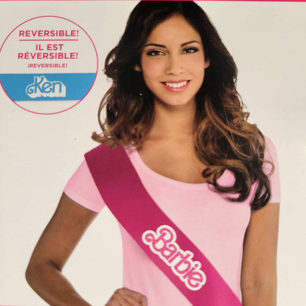 Barbie Ken Reversible Party Sash Pink Blue 60in Birthday Novelty With Glitter